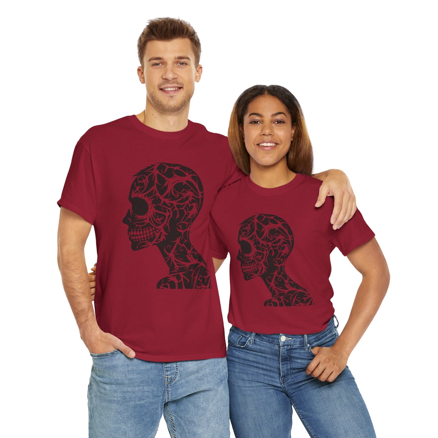 Skull Floral Unisex Cotton Tee - Gothic Graphic Tee, Casual Wear, Halloween Gift, Trendy Shirt, Unique Design
