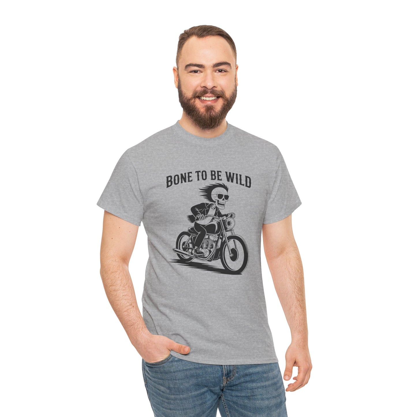 Bone to Be Wild Motorcycle Tee - Unisex Heavy Cotton T-Shirt, Biker Gift, Casual Wear, Road Trip Essential, Adventure Apparel