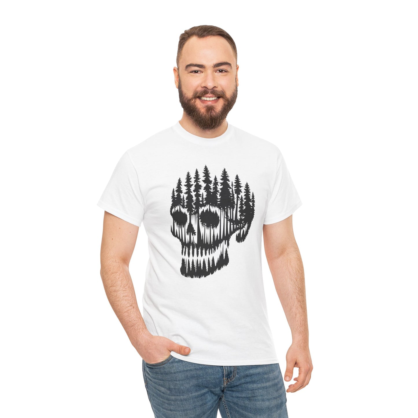 Skull Forest Unisex Cotton Tee | Grunge Aesthetic Shirt, Nature Lover Gift, Gothic Style Apparel, Casual Wear, Eco-Friendly Fashion