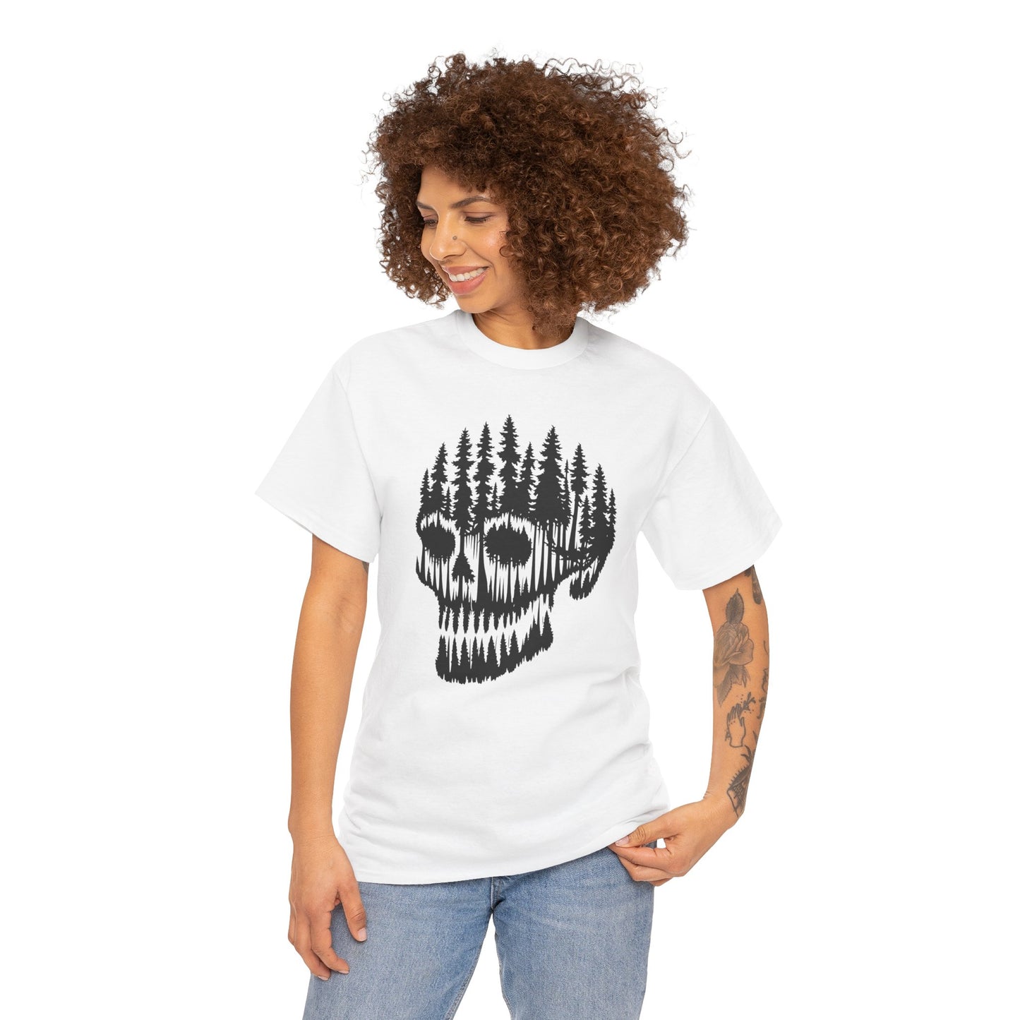 Skull Forest Unisex Cotton Tee | Grunge Aesthetic Shirt, Nature Lover Gift, Gothic Style Apparel, Casual Wear, Eco-Friendly Fashion