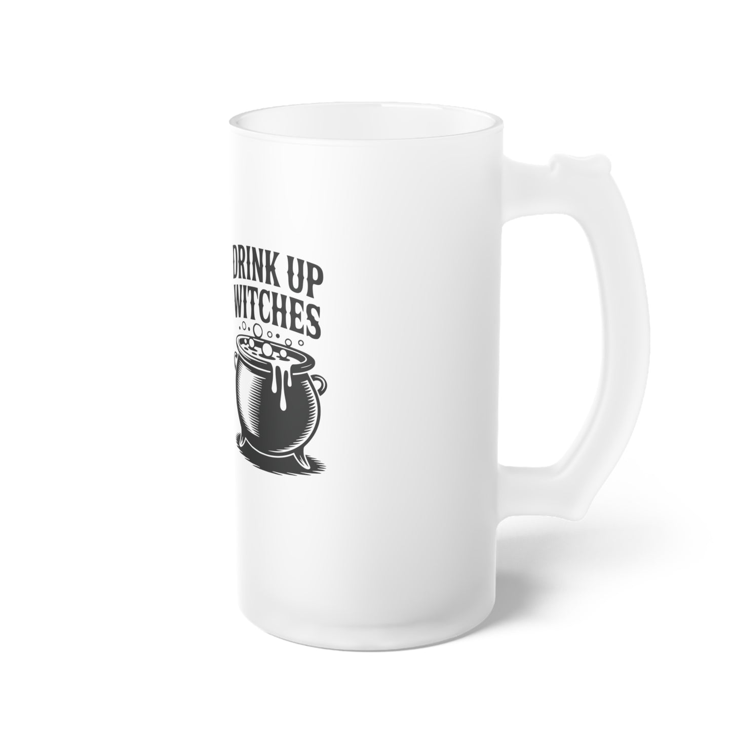 Frosted Glass Beer Mug – "Drink Up Witches" Halloween Barware, Witchcraft Gifts, Party Accessories, Spooky-Themed Drinkware