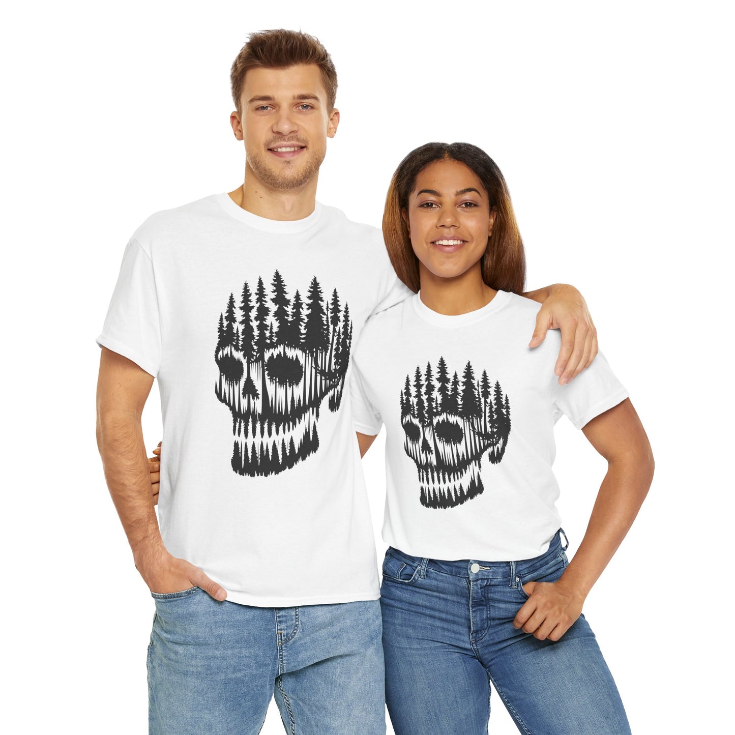 Skull Forest Unisex Cotton Tee | Grunge Aesthetic Shirt, Nature Lover Gift, Gothic Style Apparel, Casual Wear, Eco-Friendly Fashion
