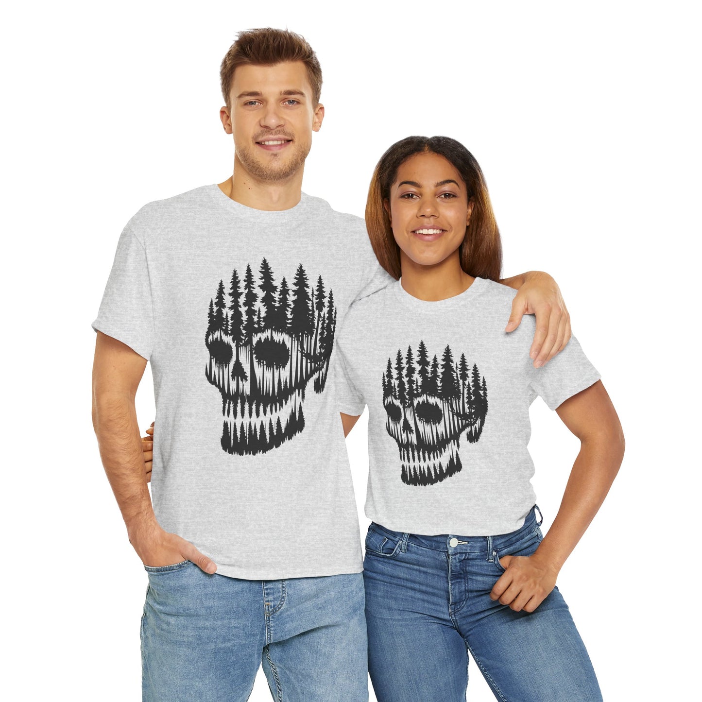 Skull Forest Unisex Cotton Tee | Grunge Aesthetic Shirt, Nature Lover Gift, Gothic Style Apparel, Casual Wear, Eco-Friendly Fashion