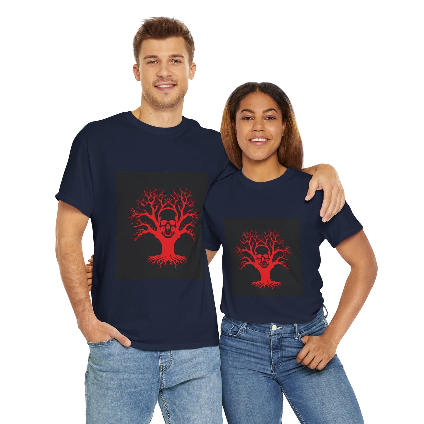 Gothic Tree Skull Tee, Unisex Heavy Cotton T-Shirt, Edgy Halloween Fashion, Alternative Apparel, Grunge Style Shirt, Unique Gift Idea