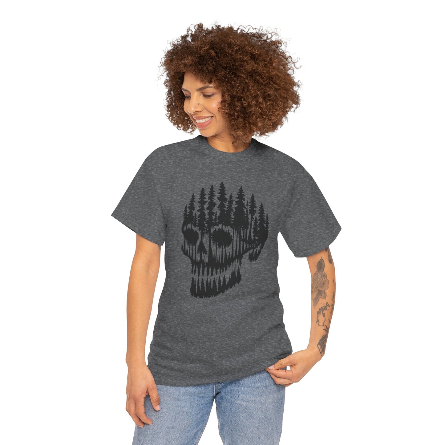 Skull Forest Unisex Cotton Tee | Grunge Aesthetic Shirt, Nature Lover Gift, Gothic Style Apparel, Casual Wear, Eco-Friendly Fashion