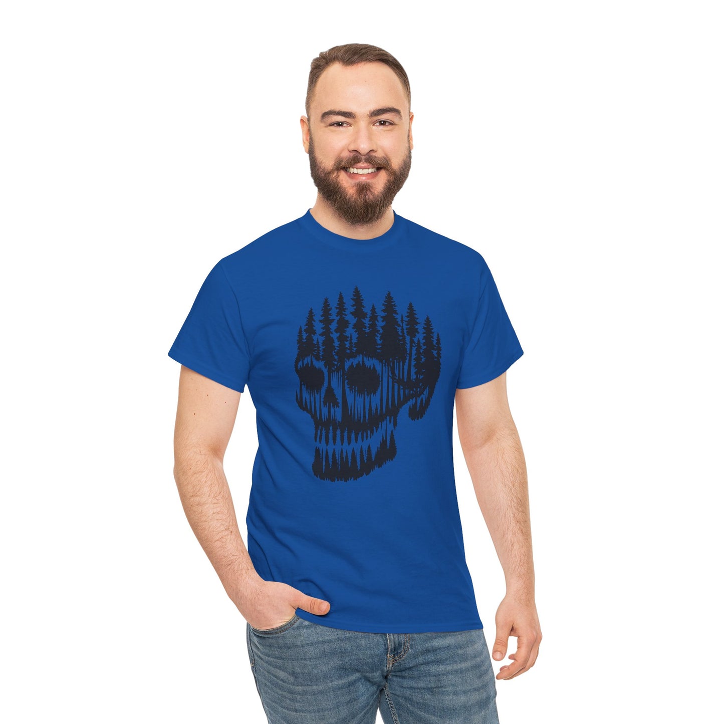 Skull Forest Unisex Cotton Tee | Grunge Aesthetic Shirt, Nature Lover Gift, Gothic Style Apparel, Casual Wear, Eco-Friendly Fashion