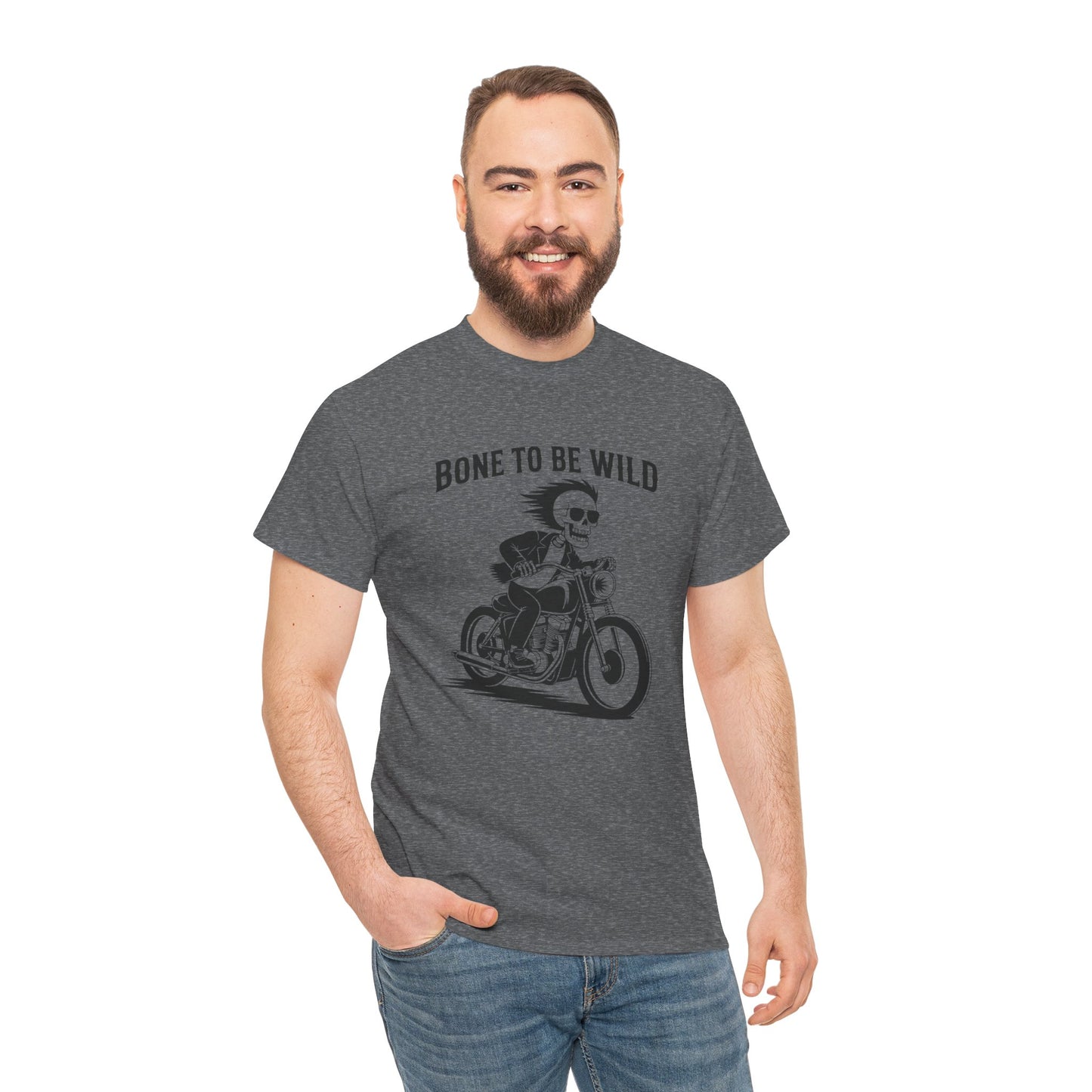 Bone to Be Wild Motorcycle Tee - Unisex Heavy Cotton T-Shirt, Biker Gift, Casual Wear, Road Trip Essential, Adventure Apparel