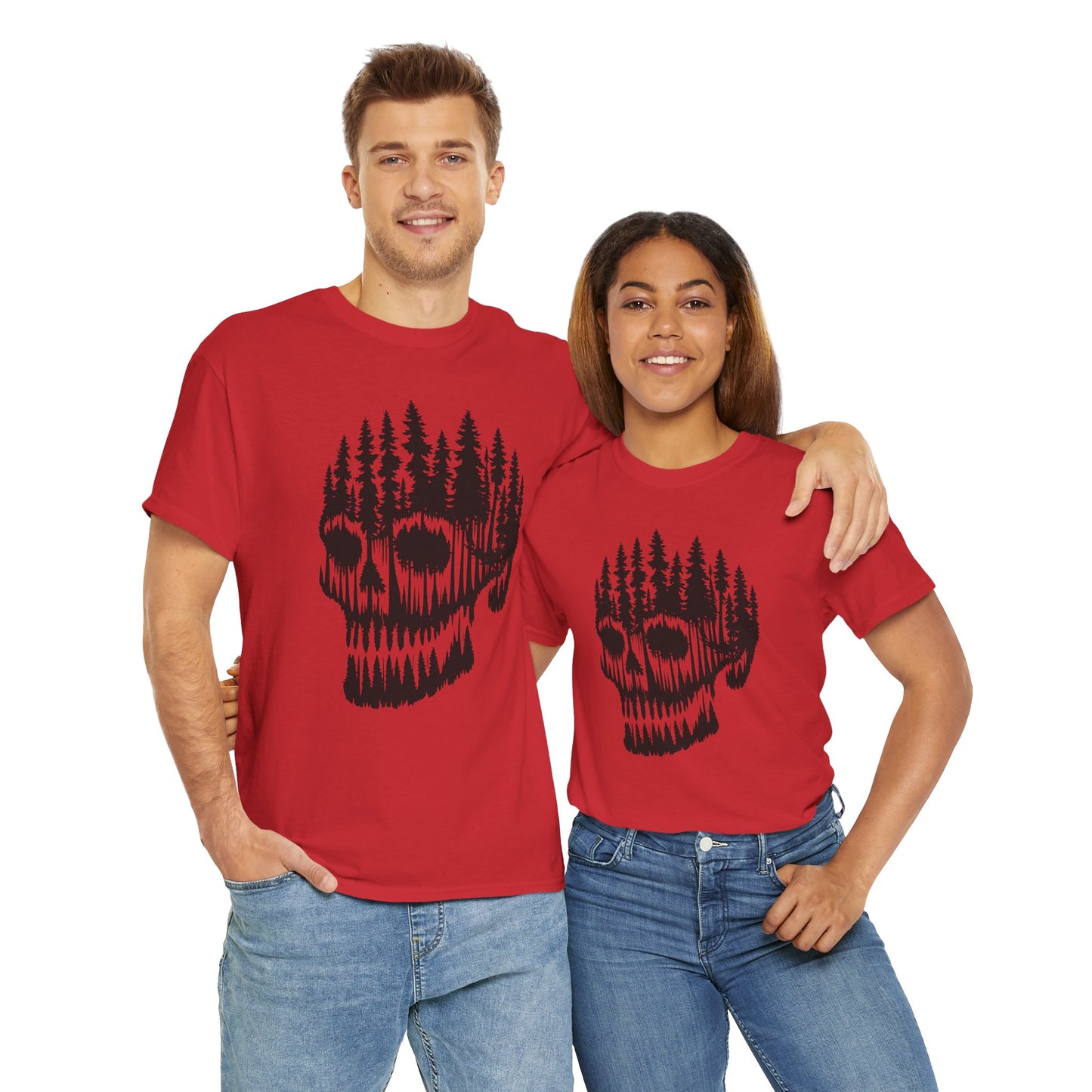 Skull Forest Unisex Cotton Tee | Grunge Aesthetic Shirt, Nature Lover Gift, Gothic Style Apparel, Casual Wear, Eco-Friendly Fashion