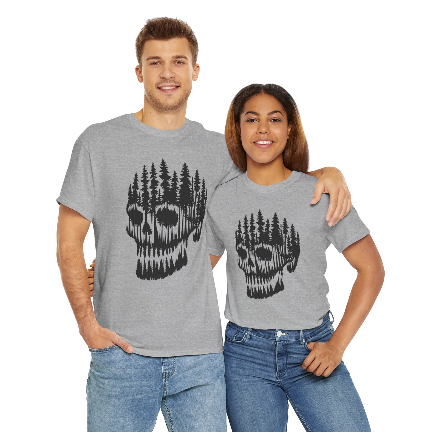 Skull Forest Unisex Cotton Tee | Grunge Aesthetic Shirt, Nature Lover Gift, Gothic Style Apparel, Casual Wear, Eco-Friendly Fashion