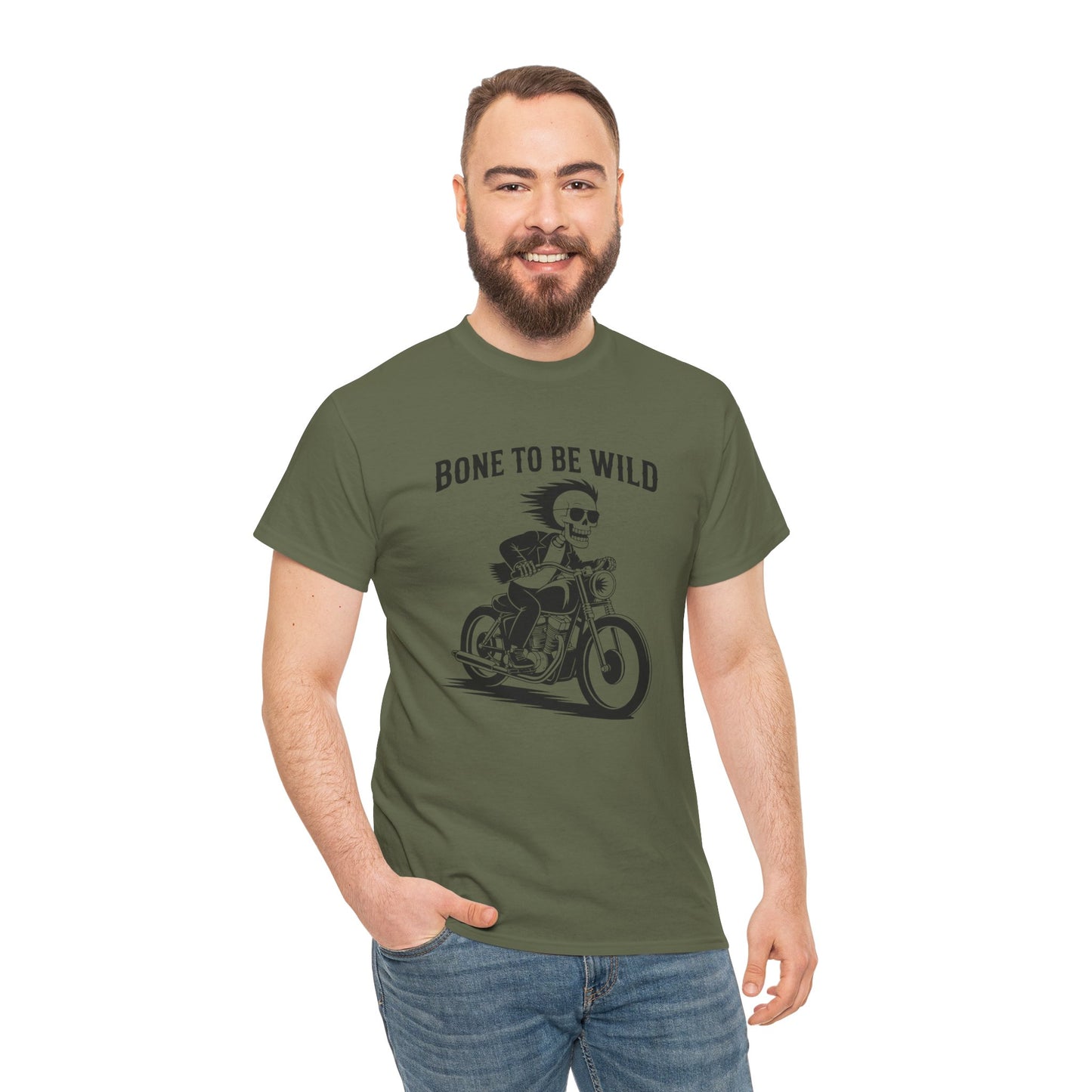 Bone to Be Wild Motorcycle Tee - Unisex Heavy Cotton T-Shirt, Biker Gift, Casual Wear, Road Trip Essential, Adventure Apparel