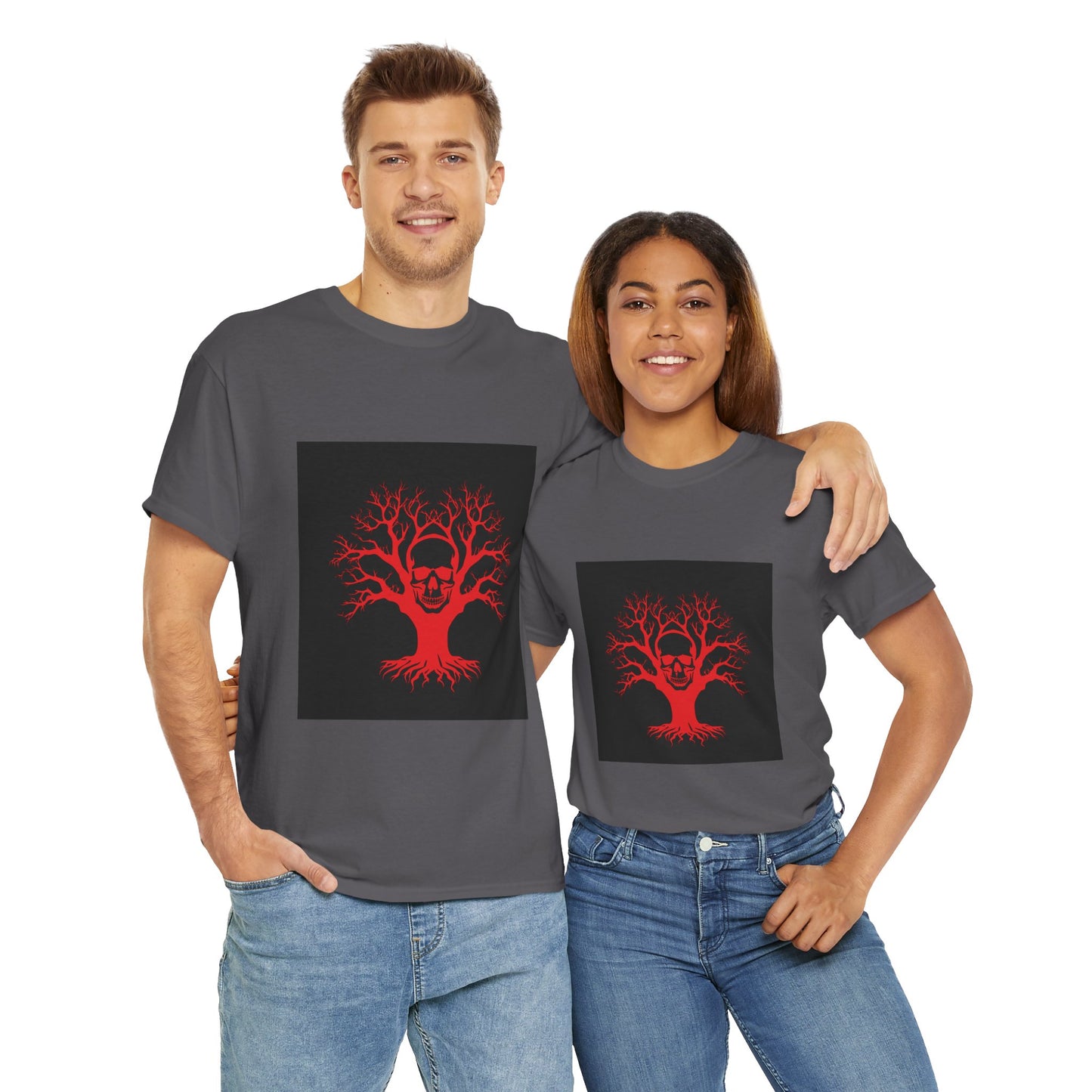Gothic Tree Skull Tee, Unisex Heavy Cotton T-Shirt, Edgy Halloween Fashion, Alternative Apparel, Grunge Style Shirt, Unique Gift Idea
