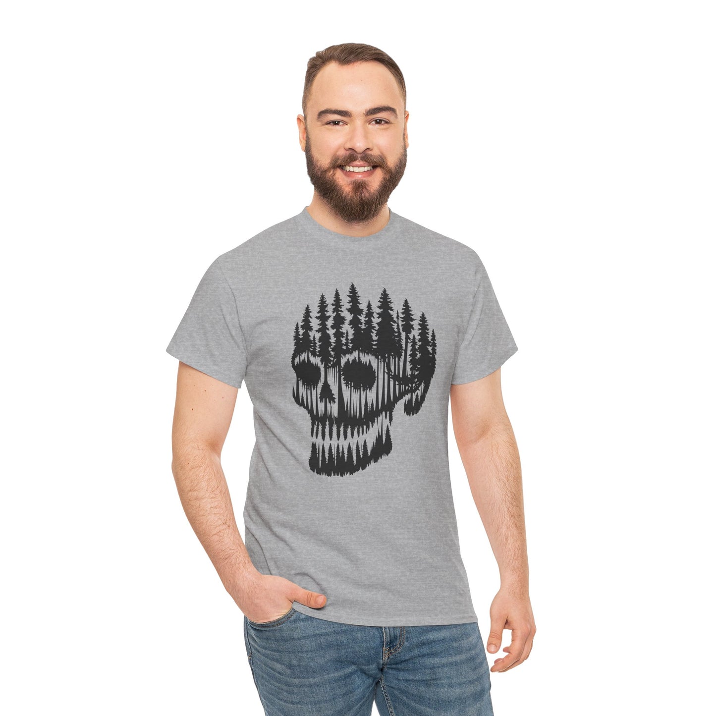 Skull Forest Unisex Cotton Tee | Grunge Aesthetic Shirt, Nature Lover Gift, Gothic Style Apparel, Casual Wear, Eco-Friendly Fashion