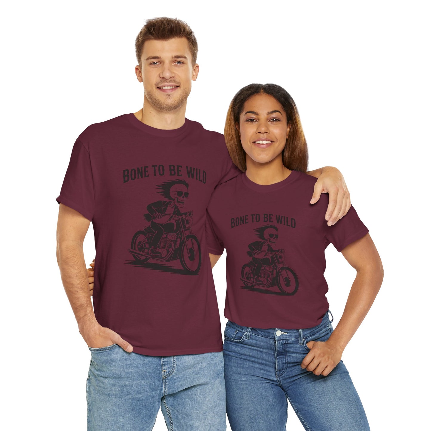 Bone to Be Wild Motorcycle Tee - Unisex Heavy Cotton T-Shirt, Biker Gift, Casual Wear, Road Trip Essential, Adventure Apparel