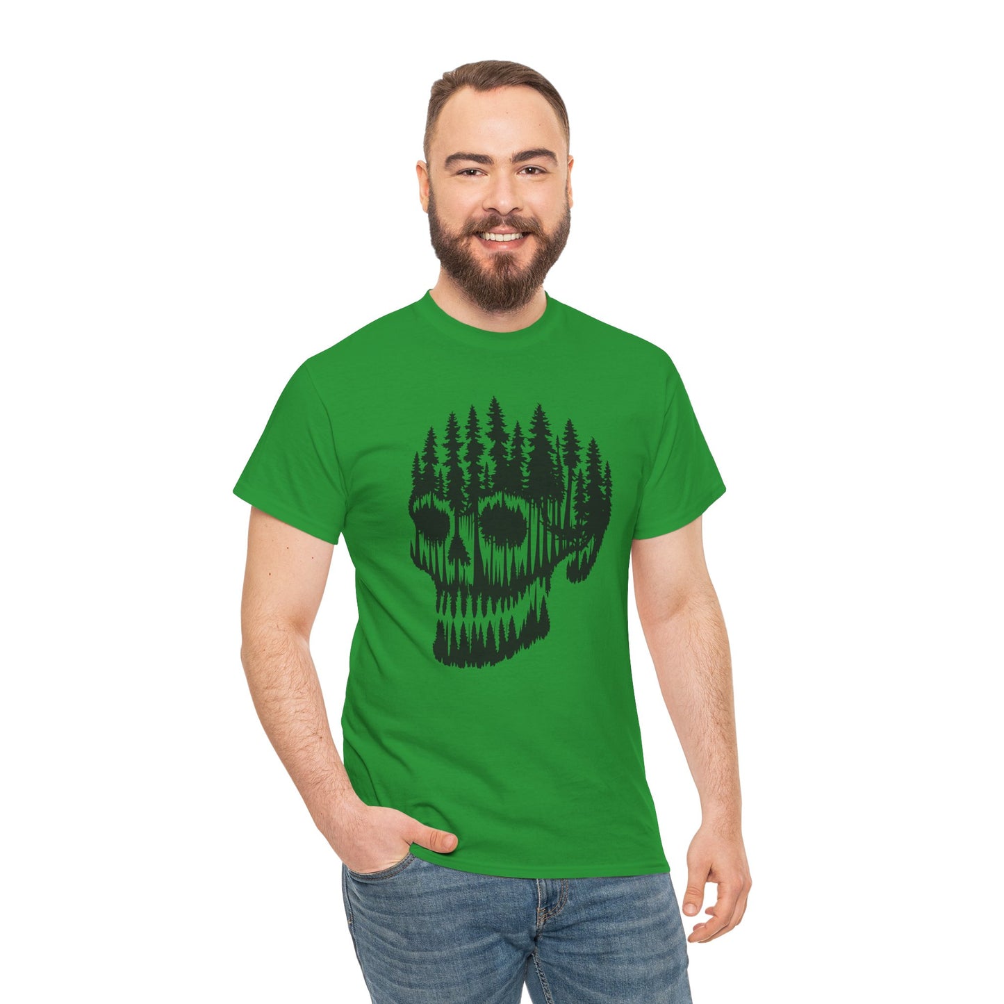 Skull Forest Unisex Cotton Tee | Grunge Aesthetic Shirt, Nature Lover Gift, Gothic Style Apparel, Casual Wear, Eco-Friendly Fashion