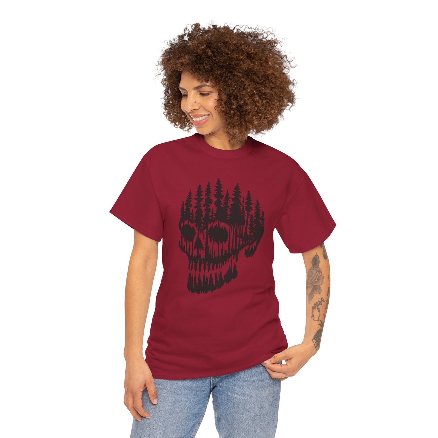 Skull Forest Unisex Cotton Tee | Grunge Aesthetic Shirt, Nature Lover Gift, Gothic Style Apparel, Casual Wear, Eco-Friendly Fashion