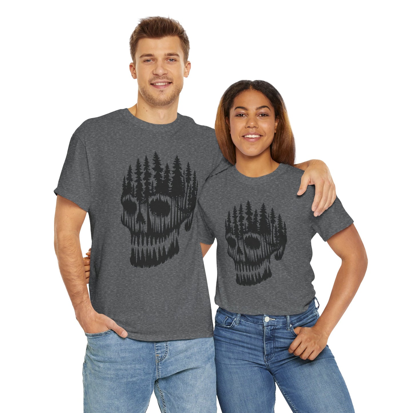Skull Forest Unisex Cotton Tee | Grunge Aesthetic Shirt, Nature Lover Gift, Gothic Style Apparel, Casual Wear, Eco-Friendly Fashion