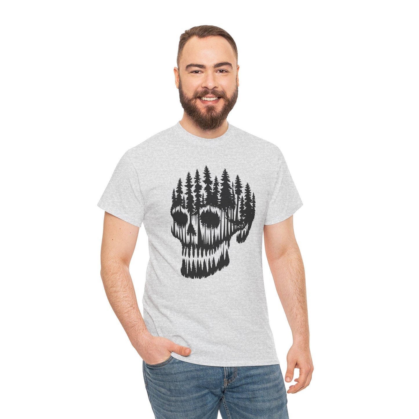 Skull Forest Unisex Cotton Tee | Grunge Aesthetic Shirt, Nature Lover Gift, Gothic Style Apparel, Casual Wear, Eco-Friendly Fashion