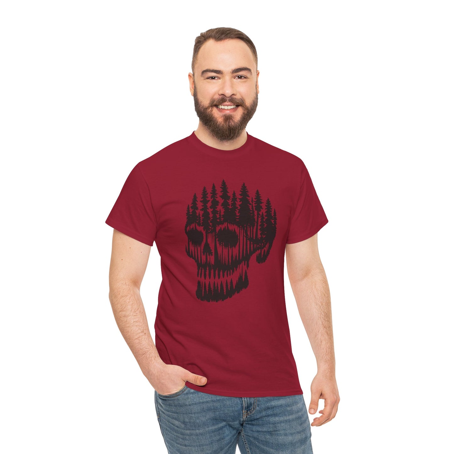 Skull Forest Unisex Cotton Tee | Grunge Aesthetic Shirt, Nature Lover Gift, Gothic Style Apparel, Casual Wear, Eco-Friendly Fashion