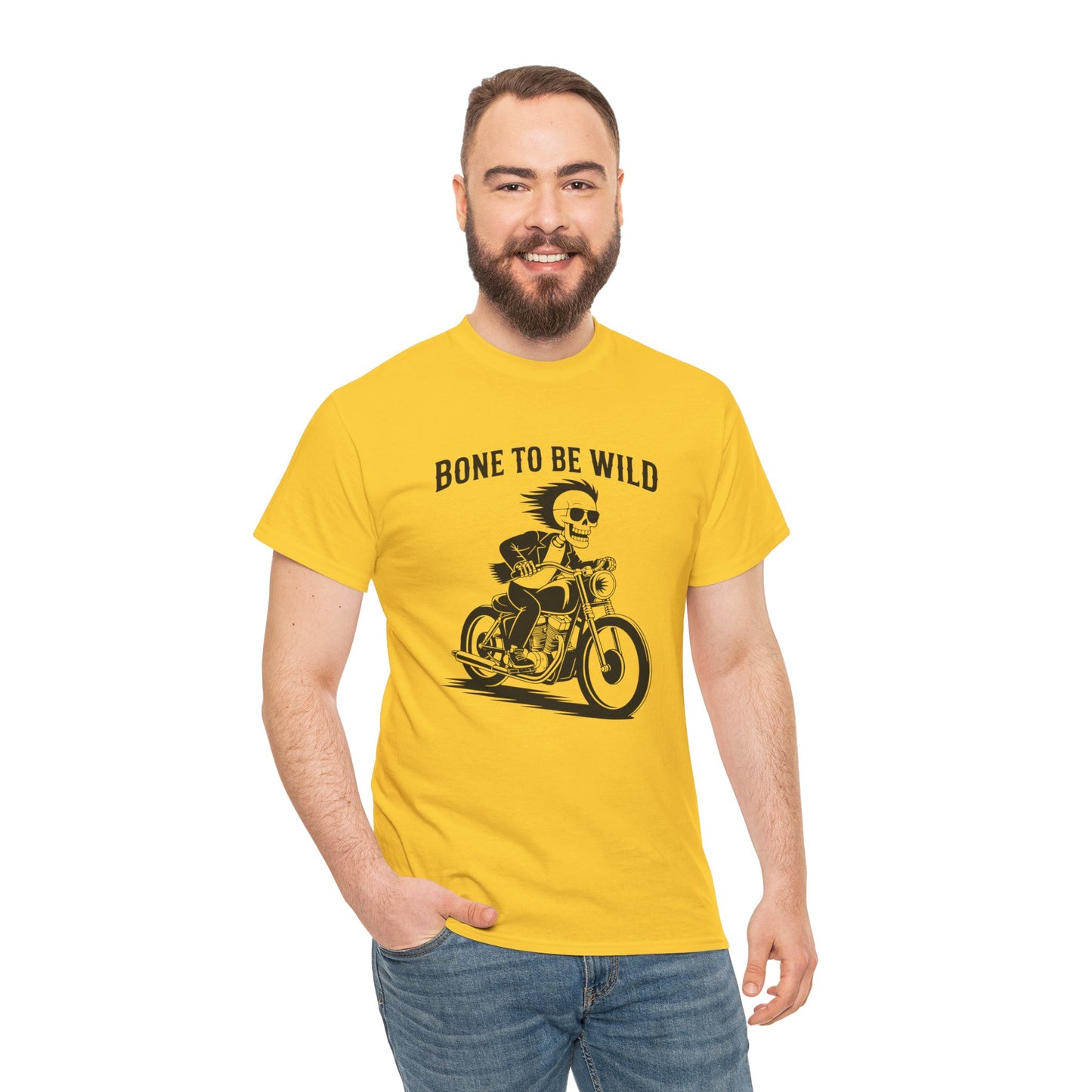 Bone to Be Wild Motorcycle Tee - Unisex Heavy Cotton T-Shirt, Biker Gift, Casual Wear, Road Trip Essential, Adventure Apparel