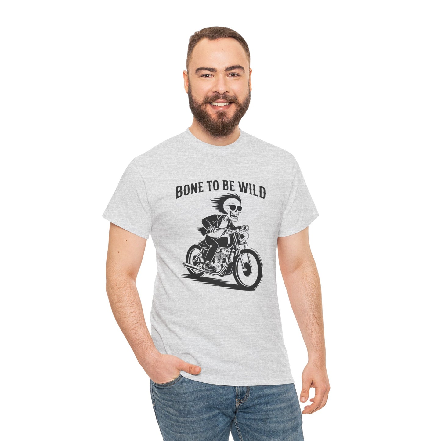 Bone to Be Wild Motorcycle Tee - Unisex Heavy Cotton T-Shirt, Biker Gift, Casual Wear, Road Trip Essential, Adventure Apparel