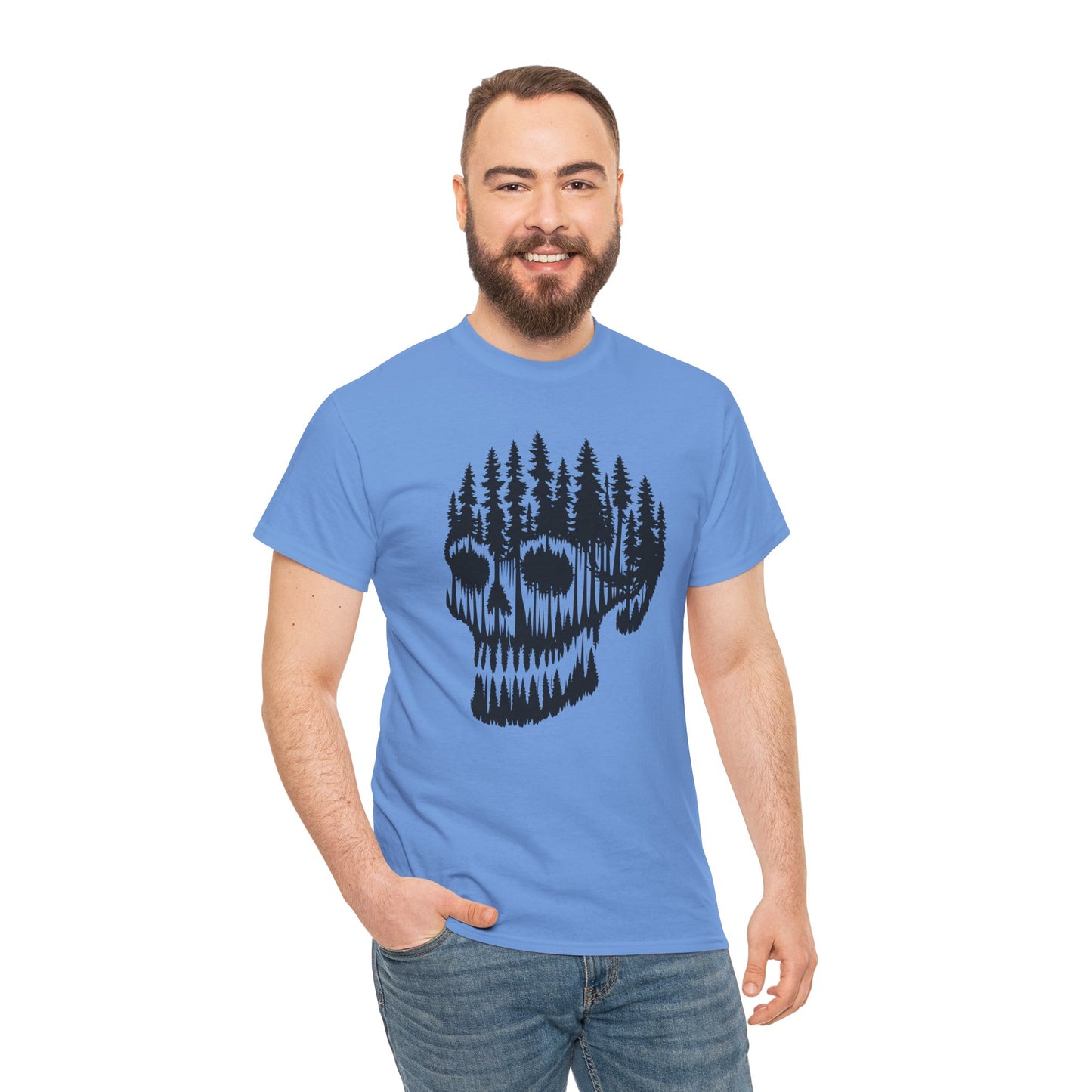 Skull Forest Unisex Cotton Tee | Grunge Aesthetic Shirt, Nature Lover Gift, Gothic Style Apparel, Casual Wear, Eco-Friendly Fashion