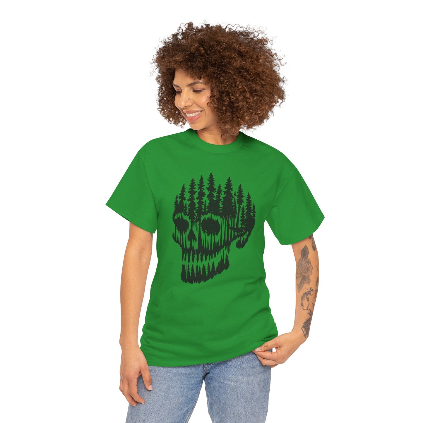 Skull Forest Unisex Cotton Tee | Grunge Aesthetic Shirt, Nature Lover Gift, Gothic Style Apparel, Casual Wear, Eco-Friendly Fashion
