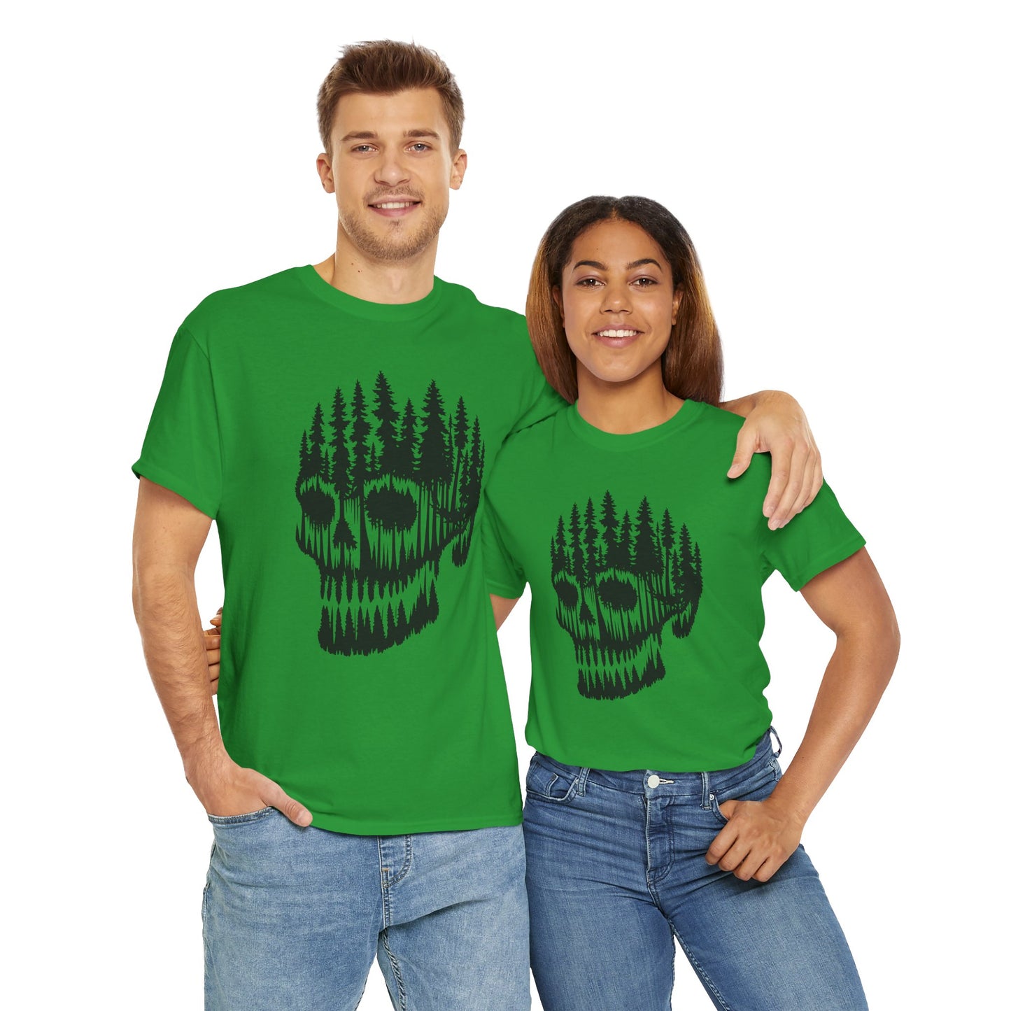 Skull Forest Unisex Cotton Tee | Grunge Aesthetic Shirt, Nature Lover Gift, Gothic Style Apparel, Casual Wear, Eco-Friendly Fashion
