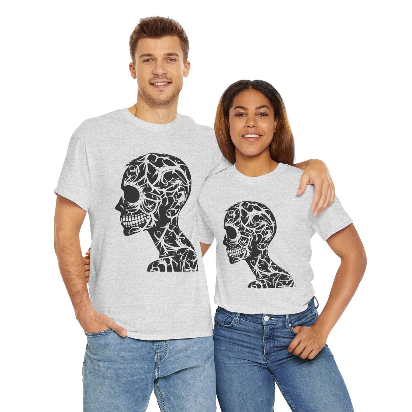 Skull Floral Unisex Cotton Tee - Gothic Graphic Tee, Casual Wear, Halloween Gift, Trendy Shirt, Unique Design