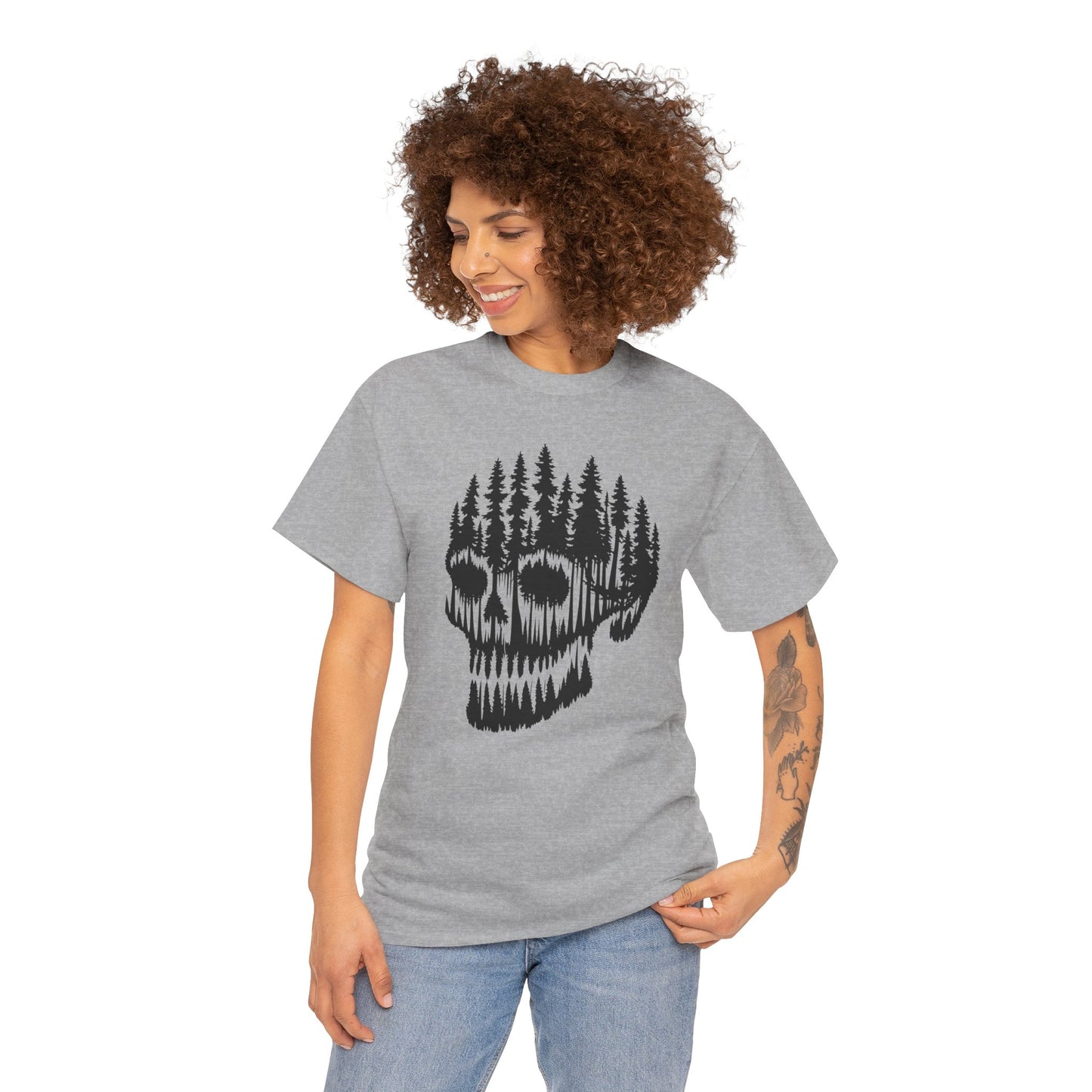 Skull Forest Unisex Cotton Tee | Grunge Aesthetic Shirt, Nature Lover Gift, Gothic Style Apparel, Casual Wear, Eco-Friendly Fashion