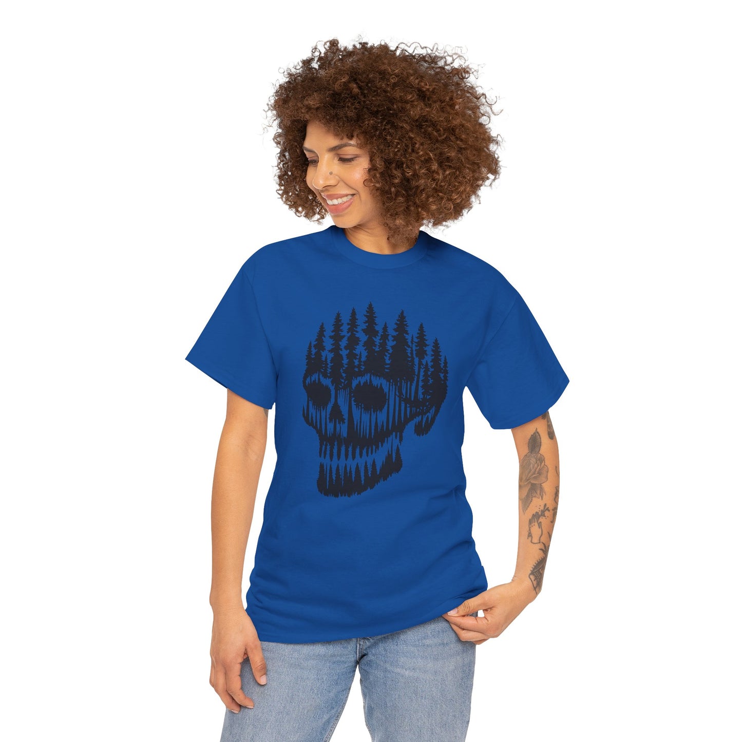 Skull Forest Unisex Cotton Tee | Grunge Aesthetic Shirt, Nature Lover Gift, Gothic Style Apparel, Casual Wear, Eco-Friendly Fashion