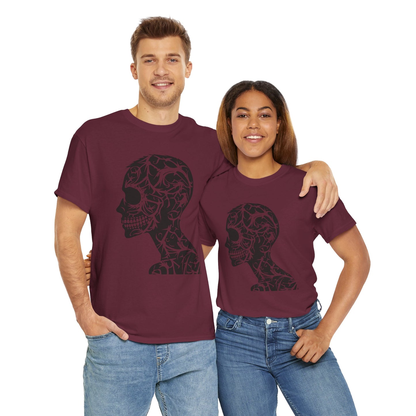 Skull Floral Unisex Cotton Tee - Gothic Graphic Tee, Casual Wear, Halloween Gift, Trendy Shirt, Unique Design