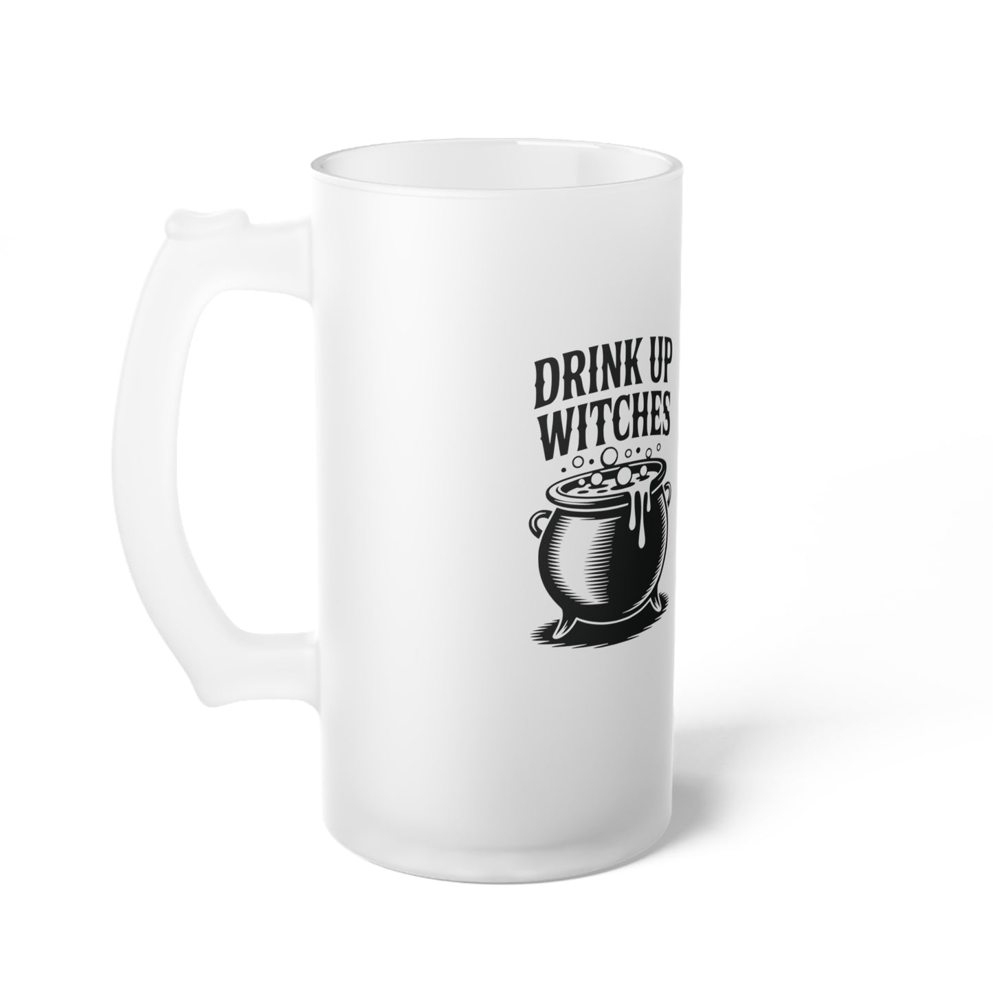 Frosted Glass Beer Mug – "Drink Up Witches" Halloween Barware, Witchcraft Gifts, Party Accessories, Spooky-Themed Drinkware