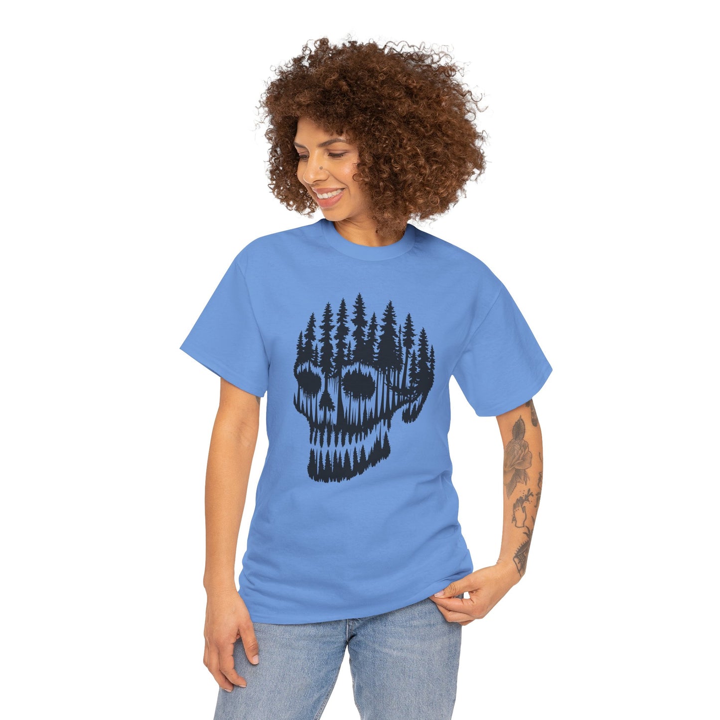 Skull Forest Unisex Cotton Tee | Grunge Aesthetic Shirt, Nature Lover Gift, Gothic Style Apparel, Casual Wear, Eco-Friendly Fashion