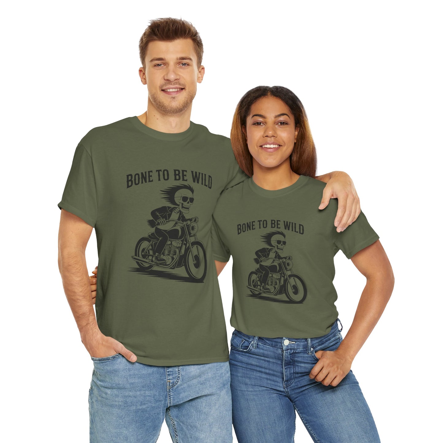 Bone to Be Wild Motorcycle Tee - Unisex Heavy Cotton T-Shirt, Biker Gift, Casual Wear, Road Trip Essential, Adventure Apparel