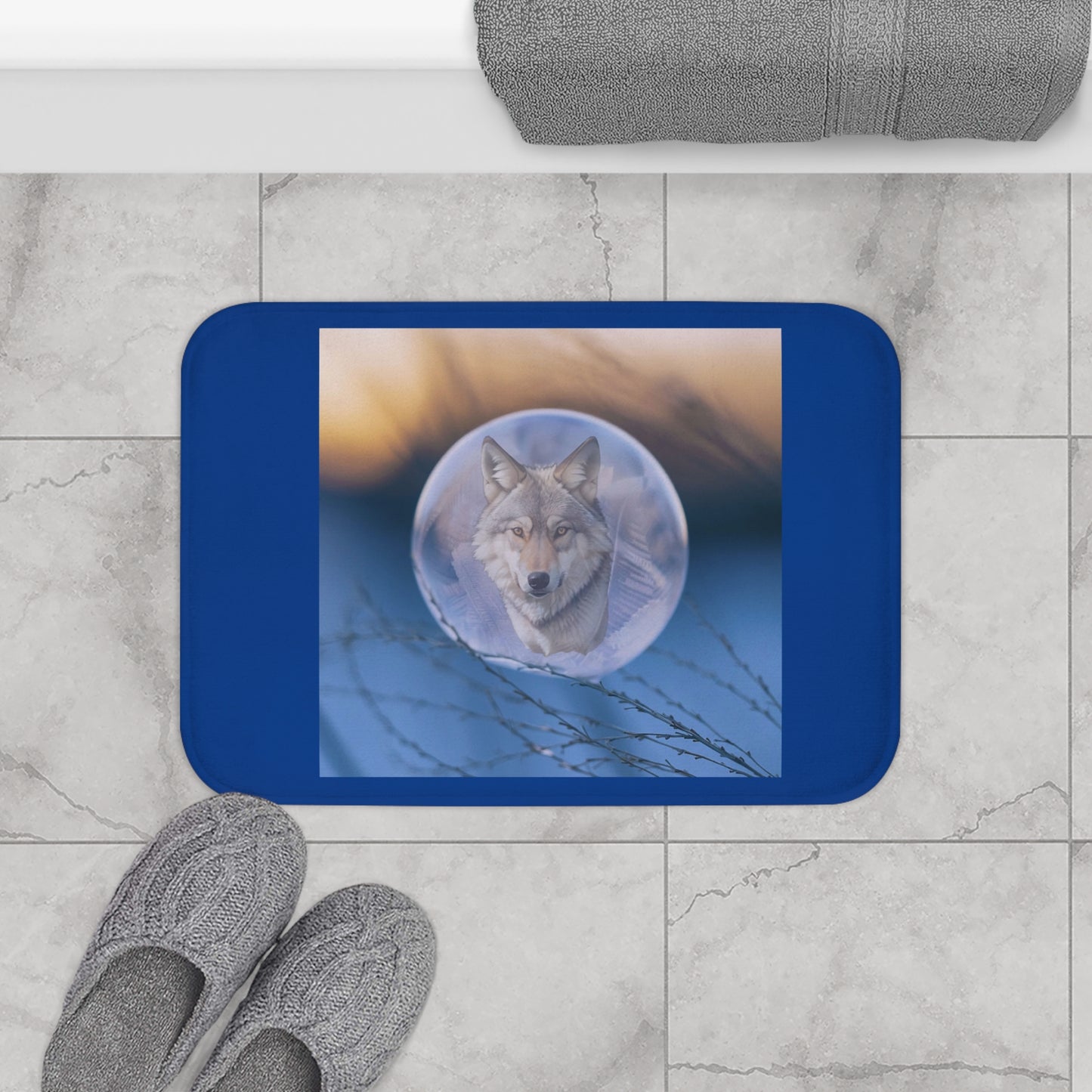 Serene Wolf Bath Mat, Nature Decor, Bohemian Bathroom Rug, Wolf Lover Gift, Wildlife Home Accessory, Cozy Bath Decor