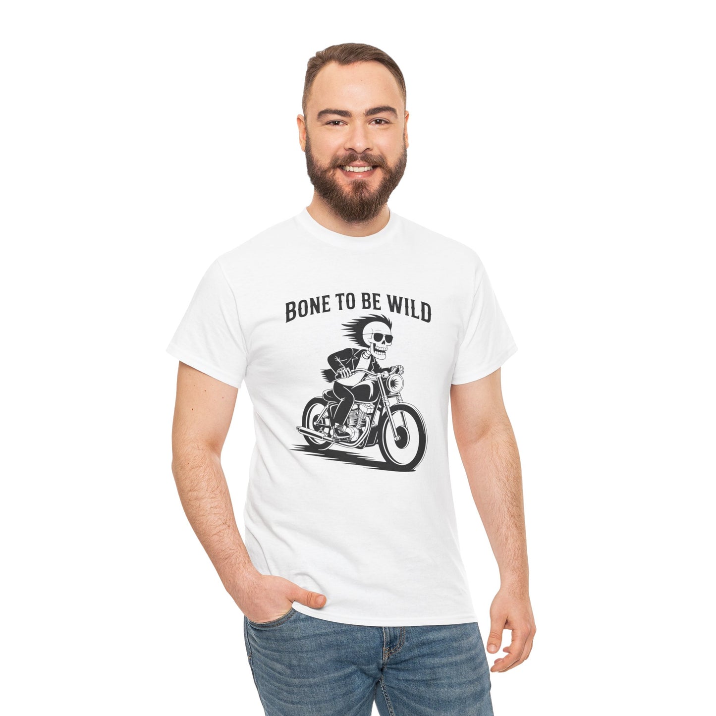 Bone to Be Wild Motorcycle Tee - Unisex Heavy Cotton T-Shirt, Biker Gift, Casual Wear, Road Trip Essential, Adventure Apparel