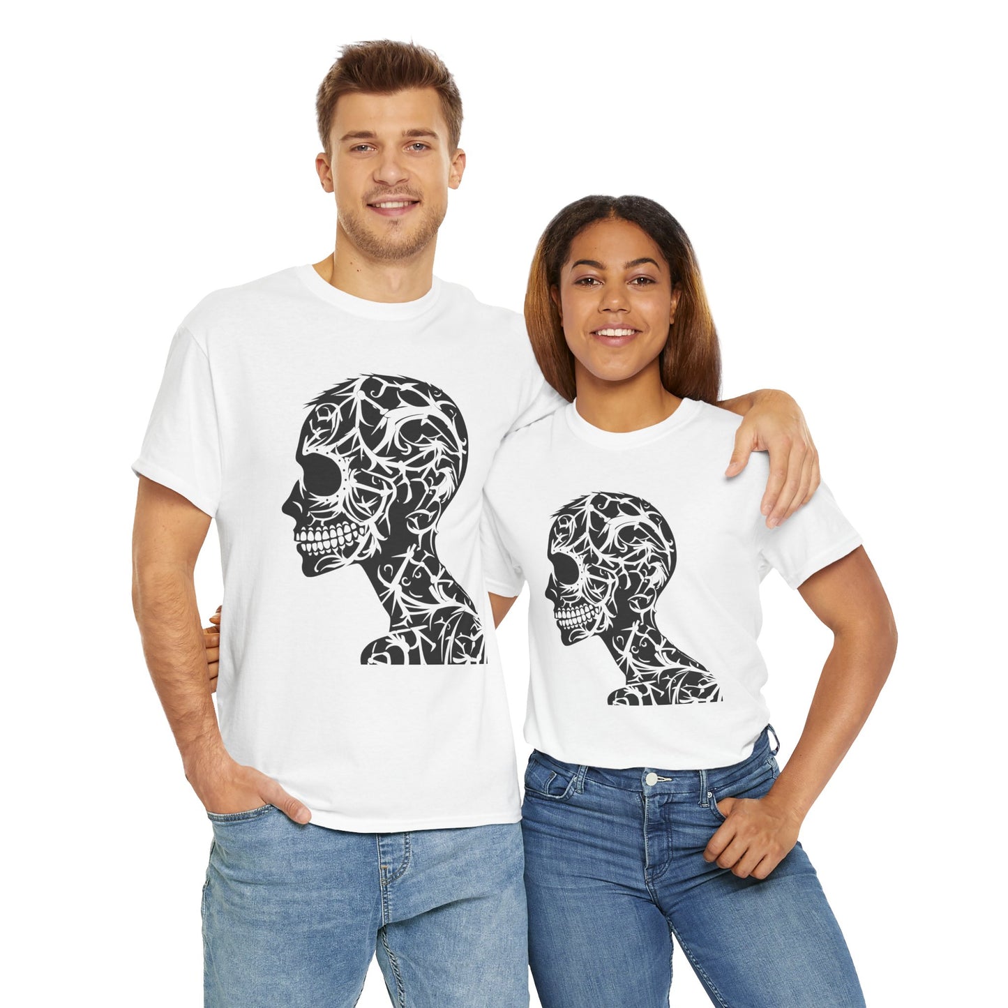 Skull Floral Unisex Cotton Tee - Gothic Graphic Tee, Casual Wear, Halloween Gift, Trendy Shirt, Unique Design