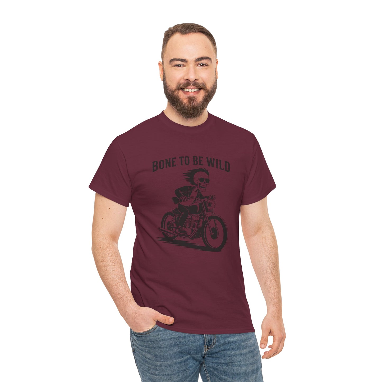 Bone to Be Wild Motorcycle Tee - Unisex Heavy Cotton T-Shirt, Biker Gift, Casual Wear, Road Trip Essential, Adventure Apparel