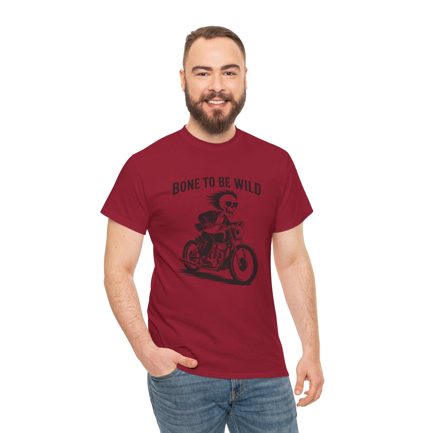 Bone to Be Wild Motorcycle Tee - Unisex Heavy Cotton T-Shirt, Biker Gift, Casual Wear, Road Trip Essential, Adventure Apparel