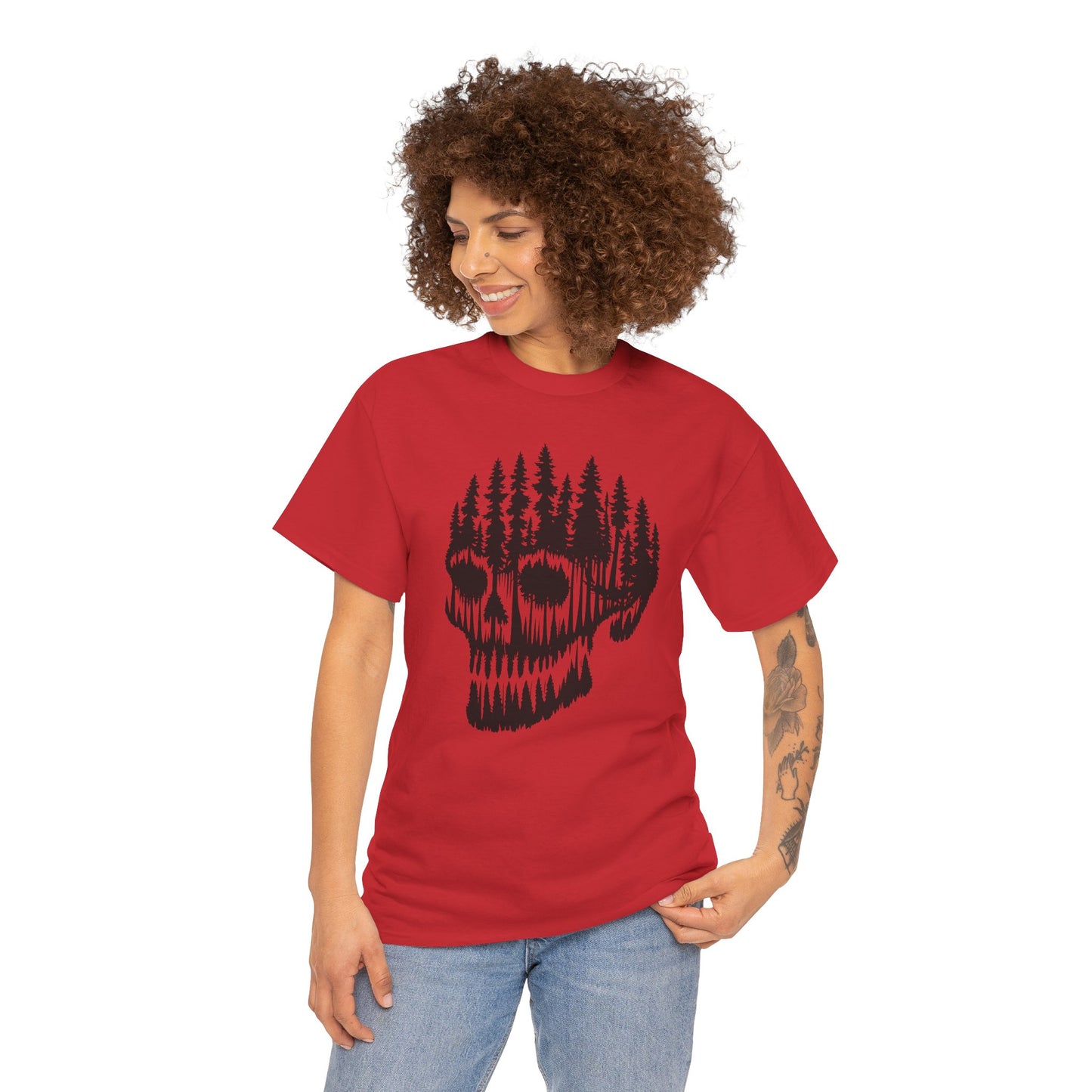 Skull Forest Unisex Cotton Tee | Grunge Aesthetic Shirt, Nature Lover Gift, Gothic Style Apparel, Casual Wear, Eco-Friendly Fashion