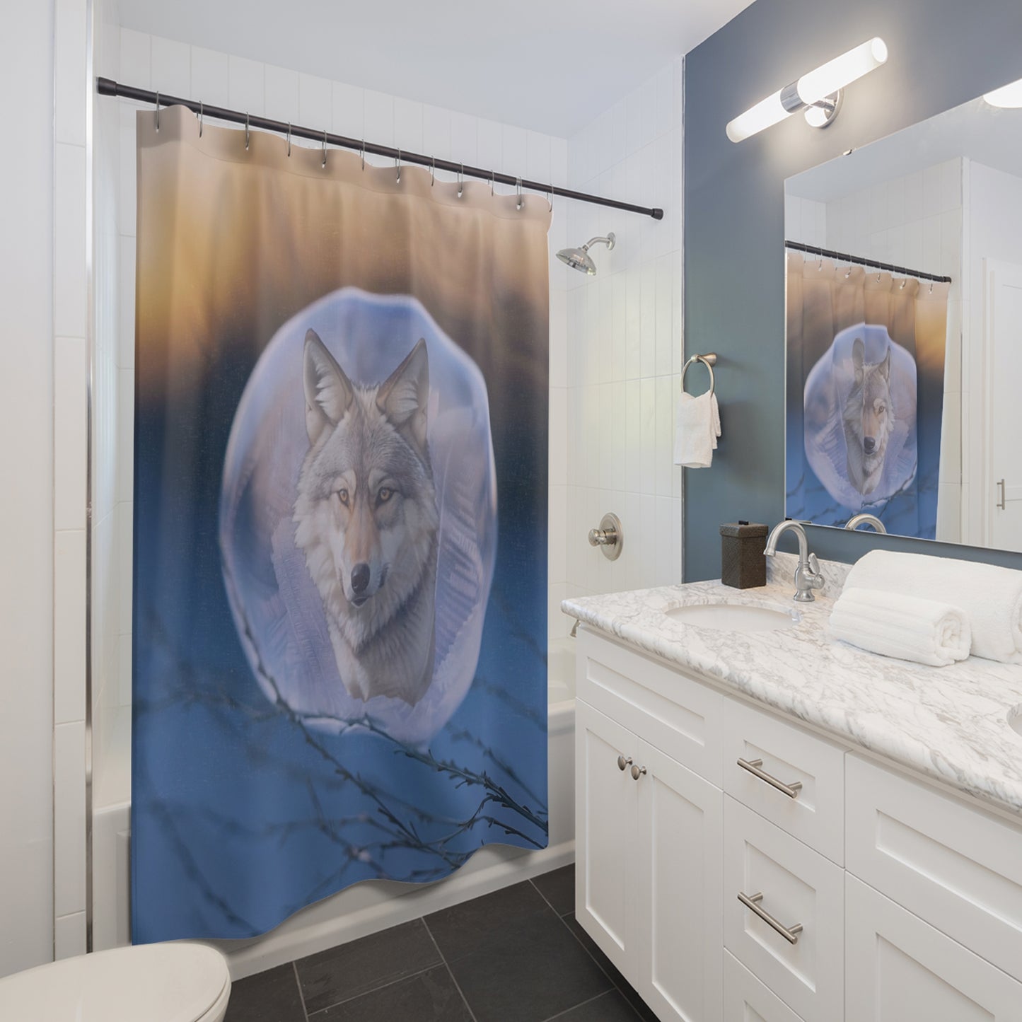 Wolf Spirit Shower Curtain, Nature Decor, Unique Bathroom Design, Animal Lover Gift, Wildlife Home Accessory, Cozy Bathroom