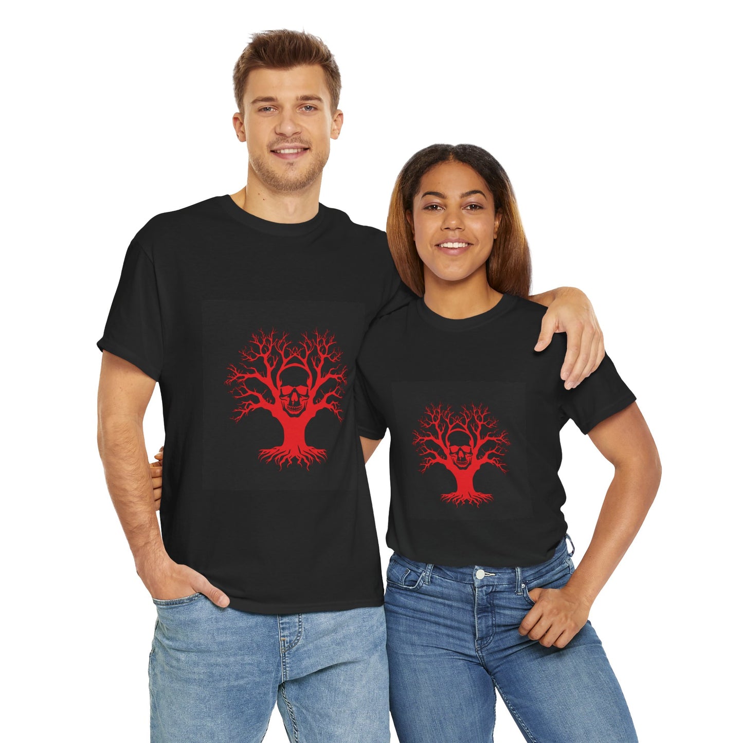 Gothic Tree Skull Tee, Unisex Heavy Cotton T-Shirt, Edgy Halloween Fashion, Alternative Apparel, Grunge Style Shirt, Unique Gift Idea