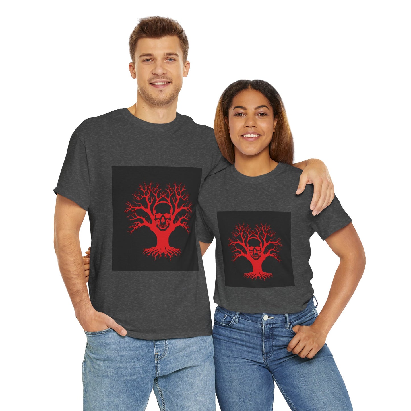 Gothic Tree Skull Tee, Unisex Heavy Cotton T-Shirt, Edgy Halloween Fashion, Alternative Apparel, Grunge Style Shirt, Unique Gift Idea