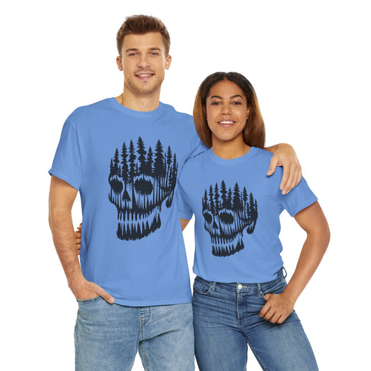 Skull Forest Unisex Cotton Tee | Grunge Aesthetic Shirt, Nature Lover Gift, Gothic Style Apparel, Casual Wear, Eco-Friendly Fashion
