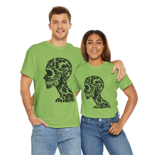 Skull Floral Unisex Cotton Tee - Gothic Graphic Tee, Casual Wear, Halloween Gift, Trendy Shirt, Unique Design