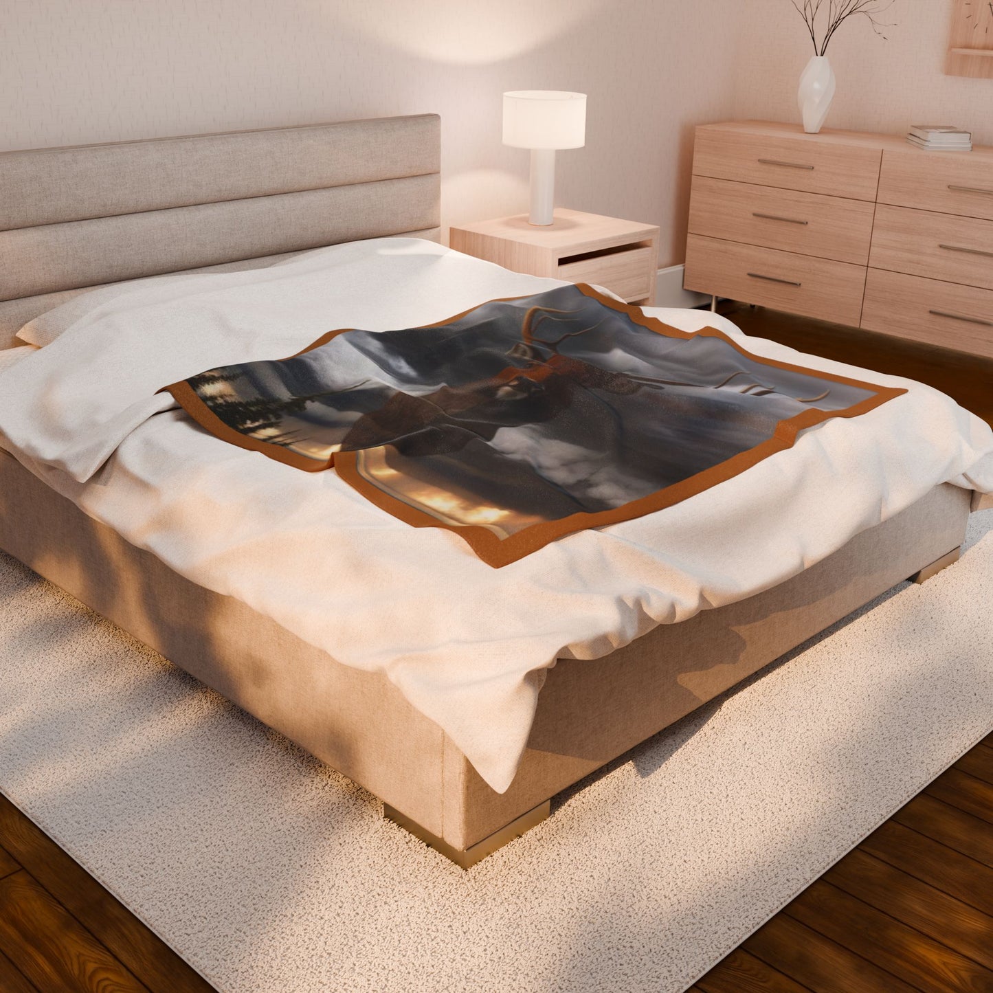 Rustic Velveteen Plush Blanket with Majestic Deer Design, Cozy Throw Perfect for Outdoor Lovers, Holiday Gift, Home Decor, Cabin Decor