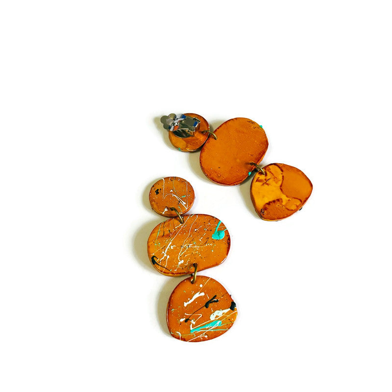 Abstract Painted Statement Earrings in Mustard Yellow