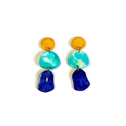 Extra Large Blue Earrings Handmade, Post or Clip On