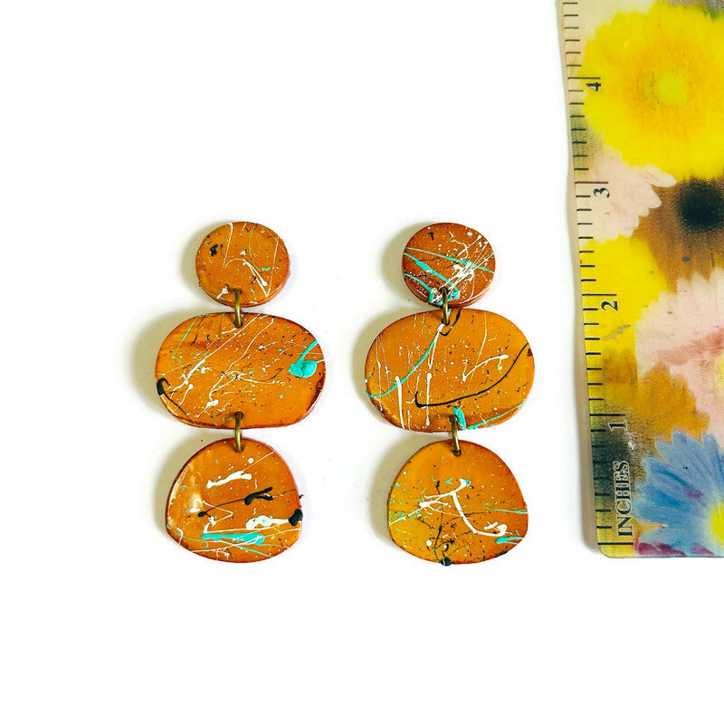 Abstract Painted Statement Earrings in Mustard Yellow