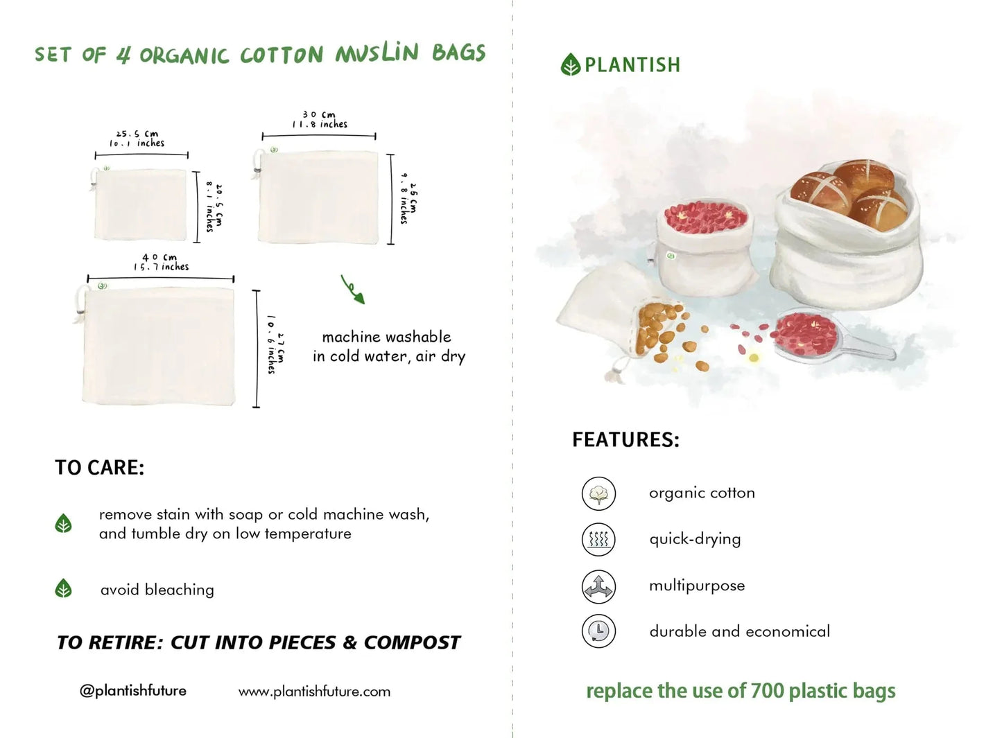 Set of 4 Organic Cotton Muslin Produce Bags-4